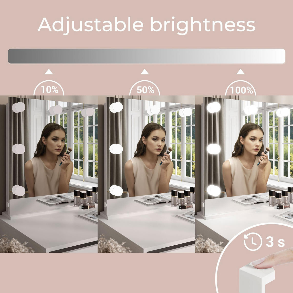 SCHMINKTISCH LUMINE mit Spiegel und LED-Beleuchtung - Weiß, Holzwerkstoff (80/139/40cm) - Lookway