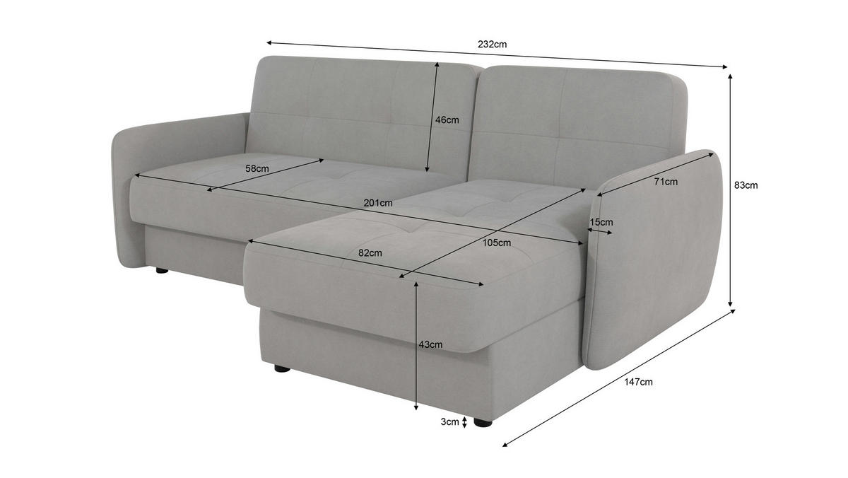 ECKSOFA Lupo Silber Mikrofaser - Silberfarben/Schwarz, Holz/Kunststoff (232/147cm) - S-Style Möbel