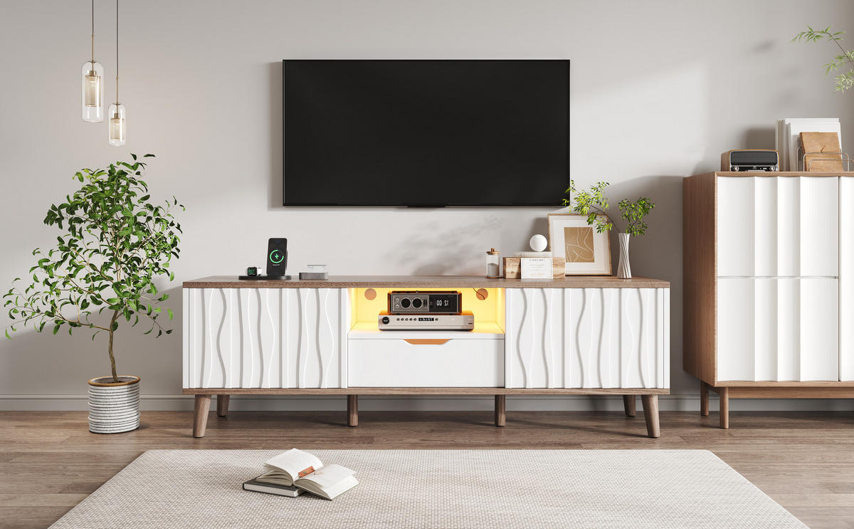 TV-LOWBOARD Weiß-Walnussfarben 160/40/52 cm - Weiß, Holzwerkstoff (160/52/40cm) - PANGIVO