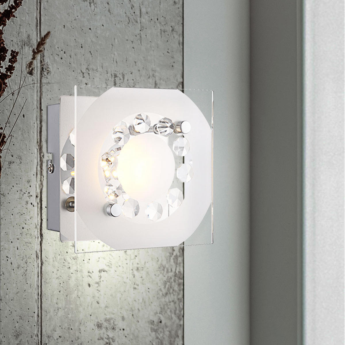 LED WANDLEUCHTE Metall Kristalloptik Silber - Silberfarben, Glas (12/9.5/12cm) - Globo Lighting