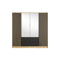 DREHTÜRENSCHRANK SATREN 200/200,5/54,5cm 4-türig mit Spiegel Eiche Artisan - Schwarz/Eiche Artisan, Holzwerkstoff (200/200.5/54.5cm) - MASSENO