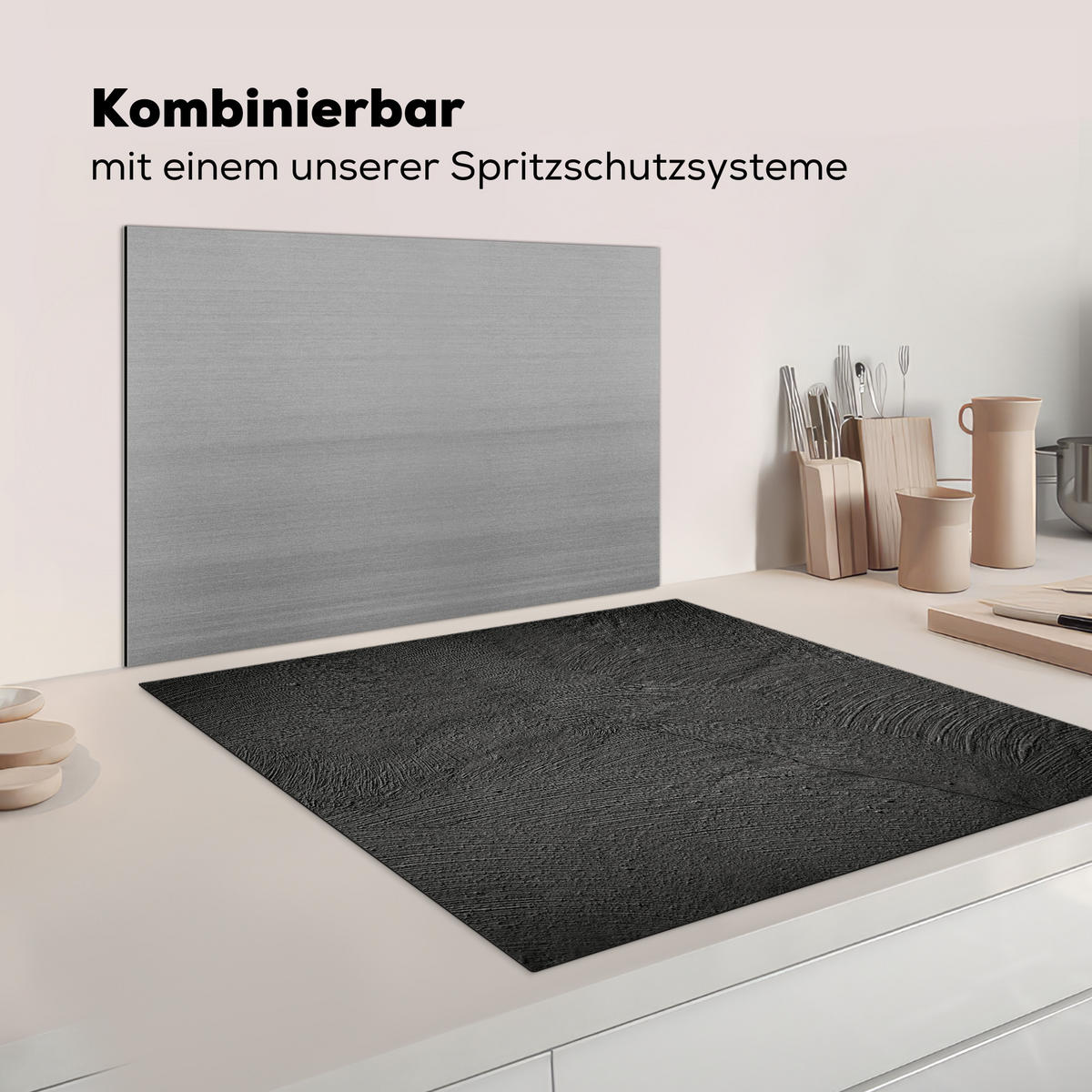 HERDABDECKPLATTE Beton - Schwarz - Industriell Induktionsmatte 78x78 cm - Anthrazit, Kunststoff (78/78/0.2cm) - MuchoWow
