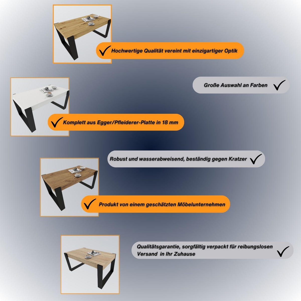 COUCHTISCH Karo II 92/44/54 - Eiche Wotan/Schwarz, Holzwerkstoff (54/92/44cm) - RAUMHIRSCH FURNITURE
