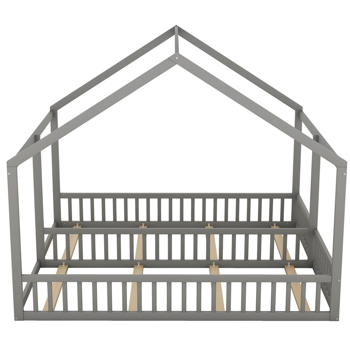 DĚTSKÁ postel 90/200 cm šedá z borovice 2 v 1 s domečkovým rámem a zábranami - šedá, dřevo (90/200cm) - OKWISH