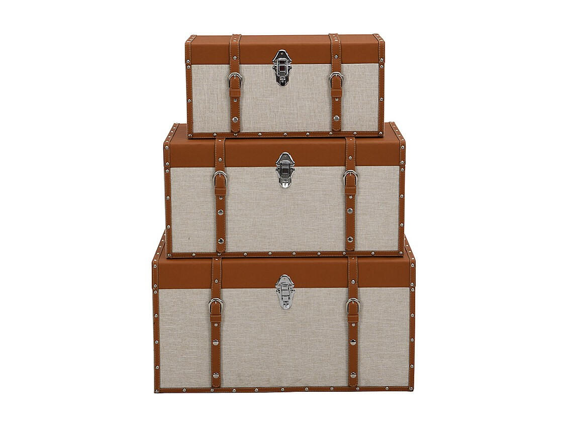 TRUHE und Kiste - 51 cm, 62 cm, 68 cm x 24 cm, 30 cm, 35 cm - kunstleder - braun, taupe Jacinto - Taupe/Braun, Textil (51/40/24cm) - Vente-Unique
