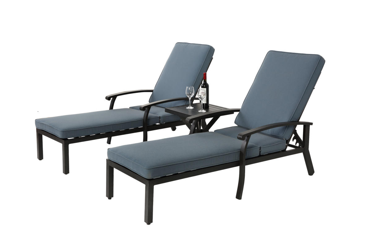 LOUNGE STUHL Patio Stuhl mit Baumwollkissen Blau 2-tlg - Blau, Metall (58/100/204cm) - ComfortXL