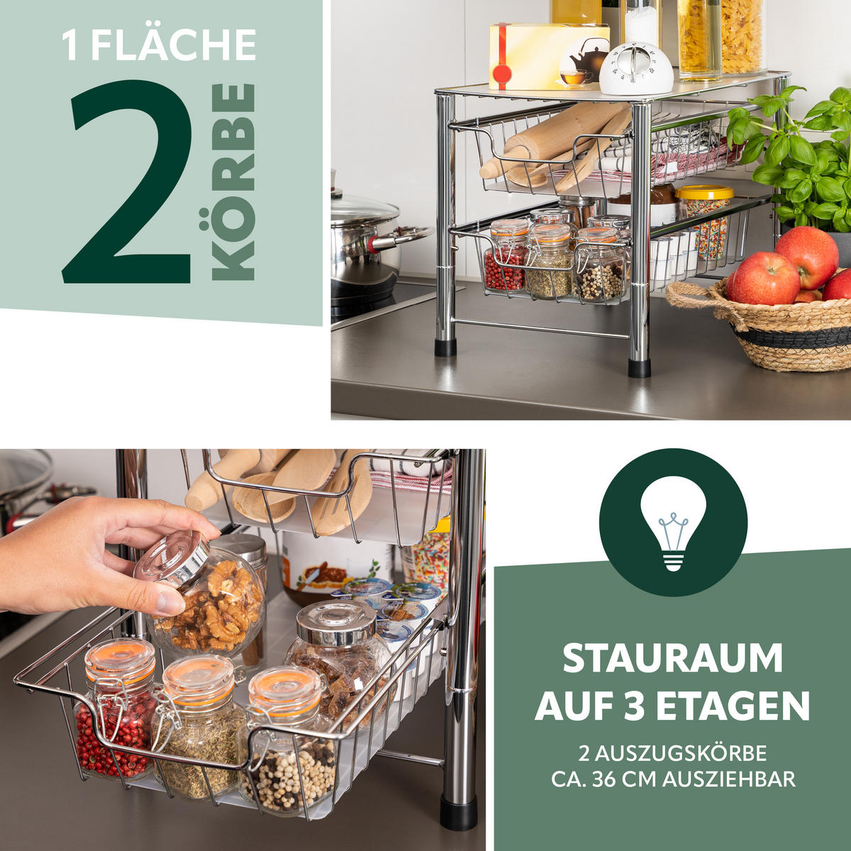 SCHUBLADENREGAL, silber - Chromfarben, Metall (27.5/31/42.5cm) - bremermann