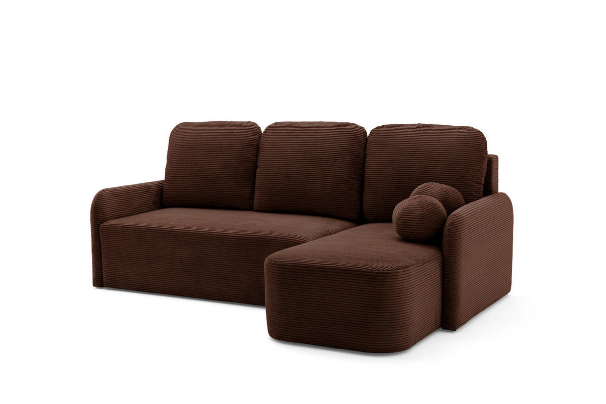 ECKSOFA CASPER L Rechts mit Schlaffunktion 132x198 Cord Dunkelbraun - Dunkelbraun/Schwarz, Holz/Kunststoff (145/217cm) - NACANAPA