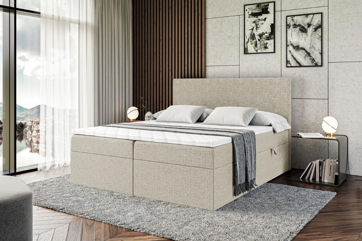 BOXBETT mit H3-Matratze und Lattenrost - LUKI - 140x200 Beige - Beige, Holzwerkstoff (140/200cm) - ALTDECOR