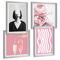 BILDER SET 4er Set - 50x50 cm & 40x60 cm Silberner Rahmen - Stilvolles Porträt mit Champagner - Silberfarben, Kunststoff (50/50cm) - TULUP