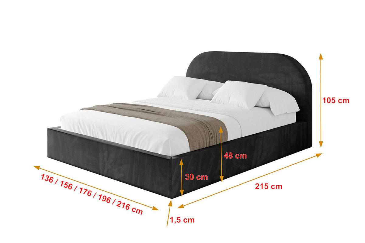 POLSTERBETT mit Bettkasten und Lattenrost, Boxbett ohne Matratze - TIVON 120x200 Schwarz - Schwarz, Holzwerkstoff/Textil (120/200cm) - ALTDECOR
