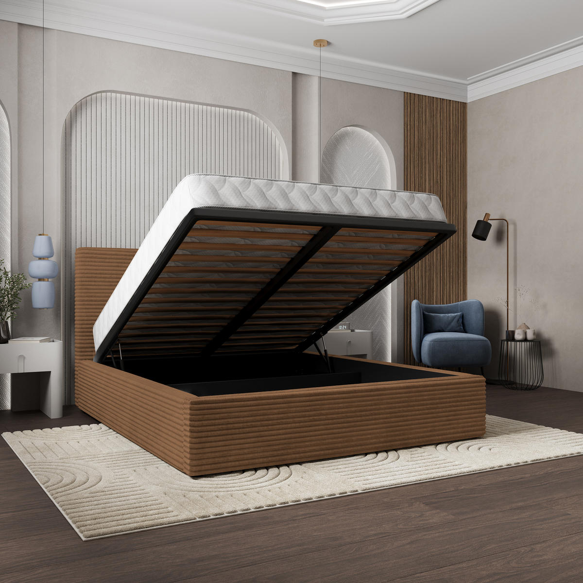 POLSTERBETT MIRETTI 160x200 cm mit Bettkästen - Kupferfarben - Kupferfarben, Holz (160/200cm) - MASSENO