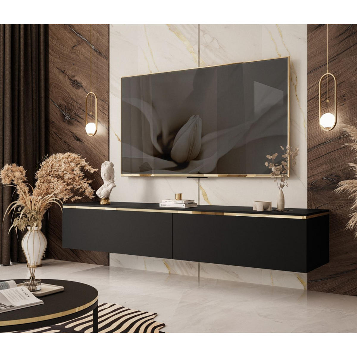 HÄNGESCHRANK TV-Möbel AURORA Schwarz Matt - Schwarz, Holzwerkstoff (180/32/40cm) - Lookway