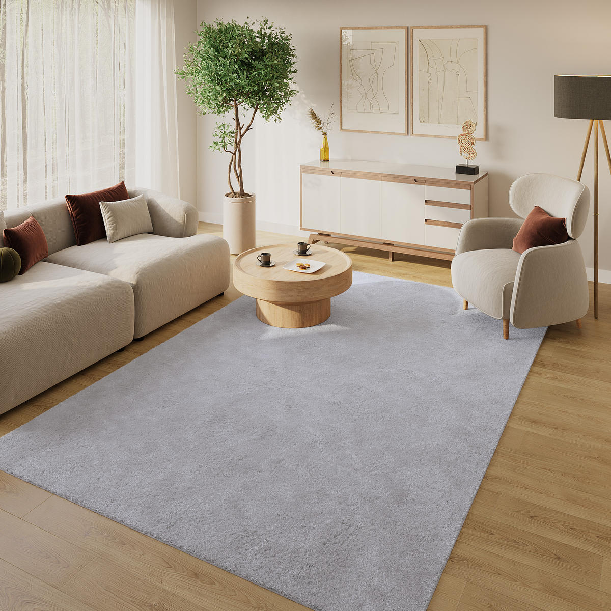 KURZFLORTEPPICH LUMI hellgrau kuschelweich waschbar 240/340 cm - Hellgrau, Textil (240/340cm) - Tapiso