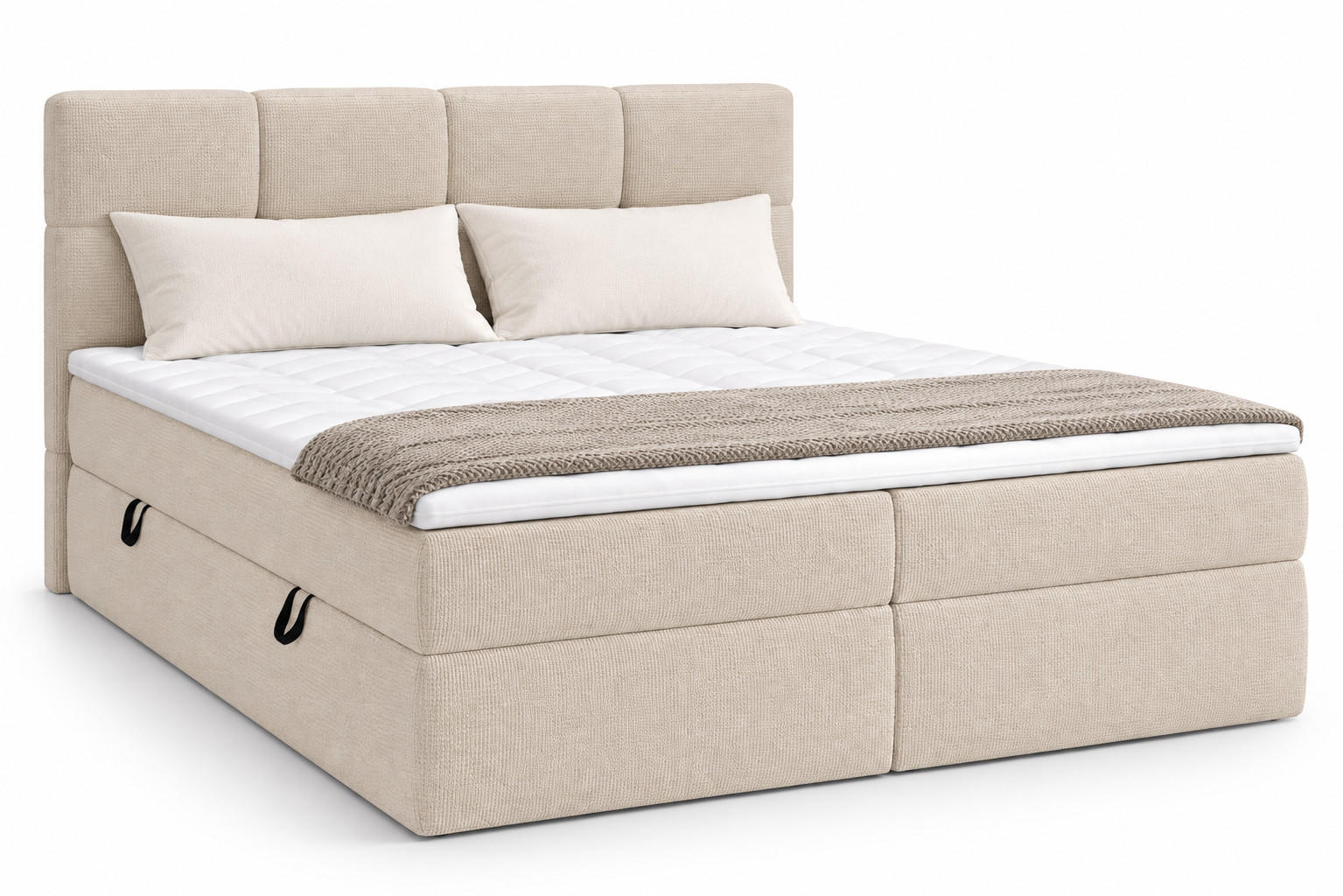 BOXSPRINGBETT RUHE 180x200 cm mit Bettkasten und HR-Topper – Hellbeige - Hellgrau, Kunststoff/Textil (180/200cm) - MebleHot