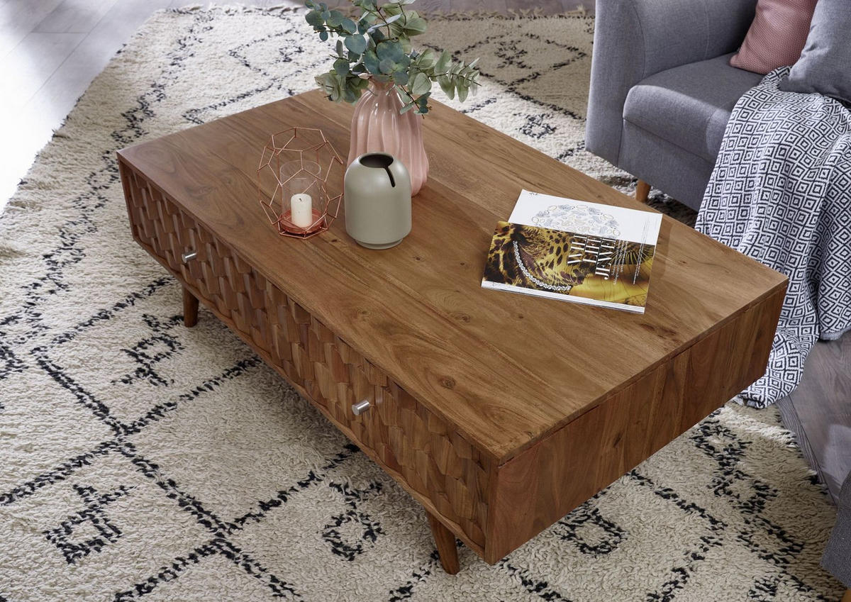 COUCHTISCH Akazie 120x70x40 natur lackiert MOSAYK #103 - Naturfarben, Holz (120/70/40cm) - Massivmoebel24