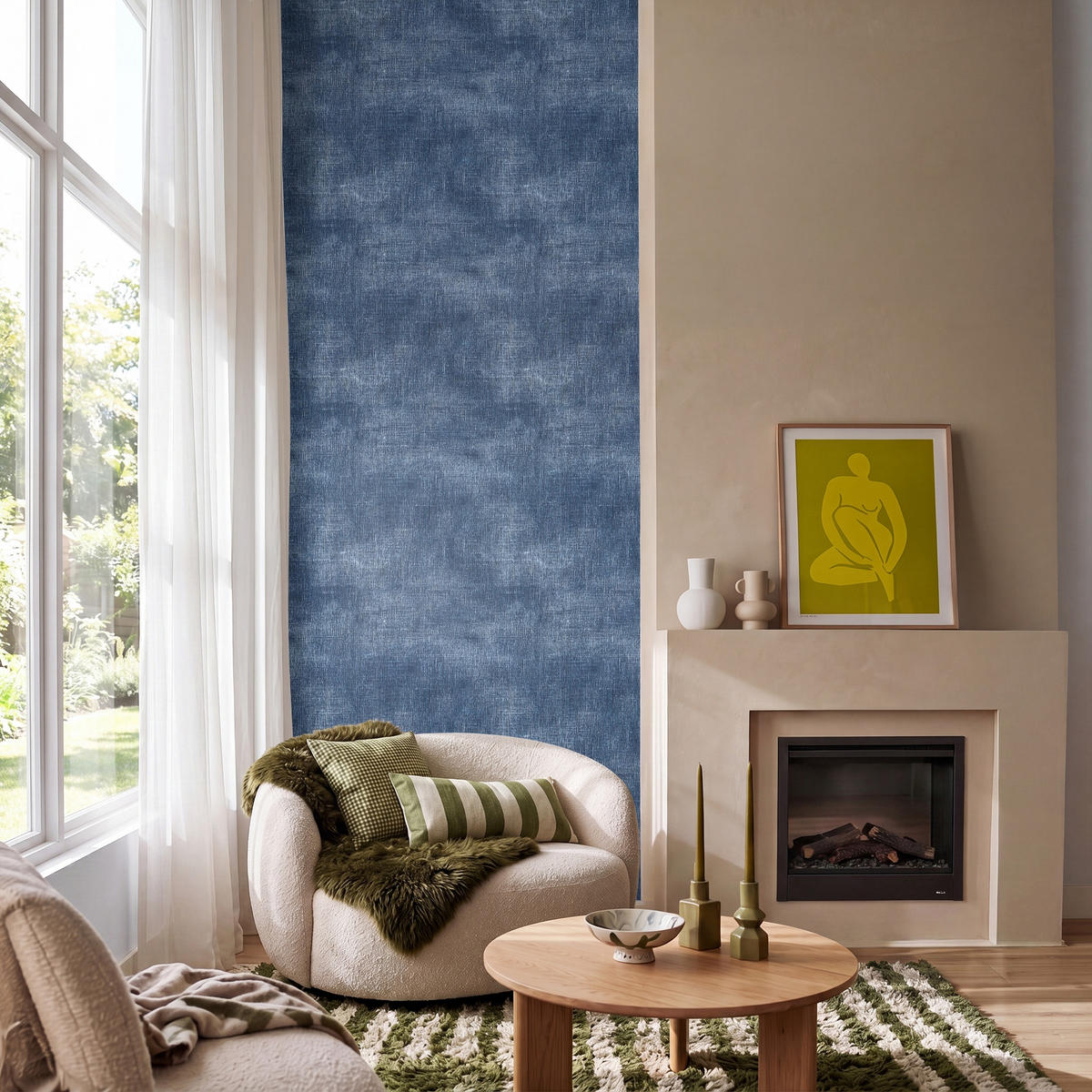 TAPETE - Leinen - Textur - Muster - Denim - Rustikal - 120x300 cm - Blau, Papier (120/300cm) - OnlyWow