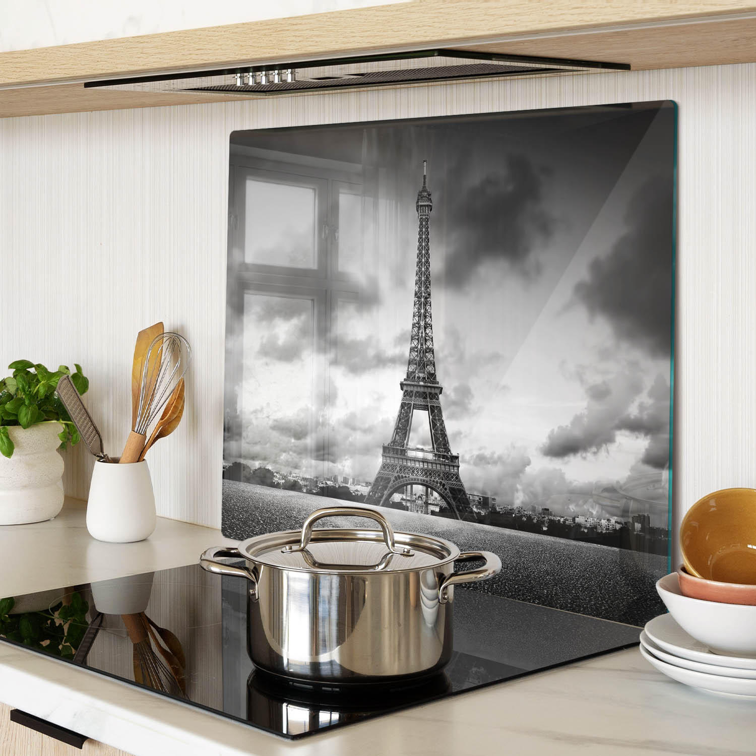 GLASPLATTE 60x52 cm Eiffelturm Paris - Schwarz, Glas (60/0.4/52cm) - TULUP
