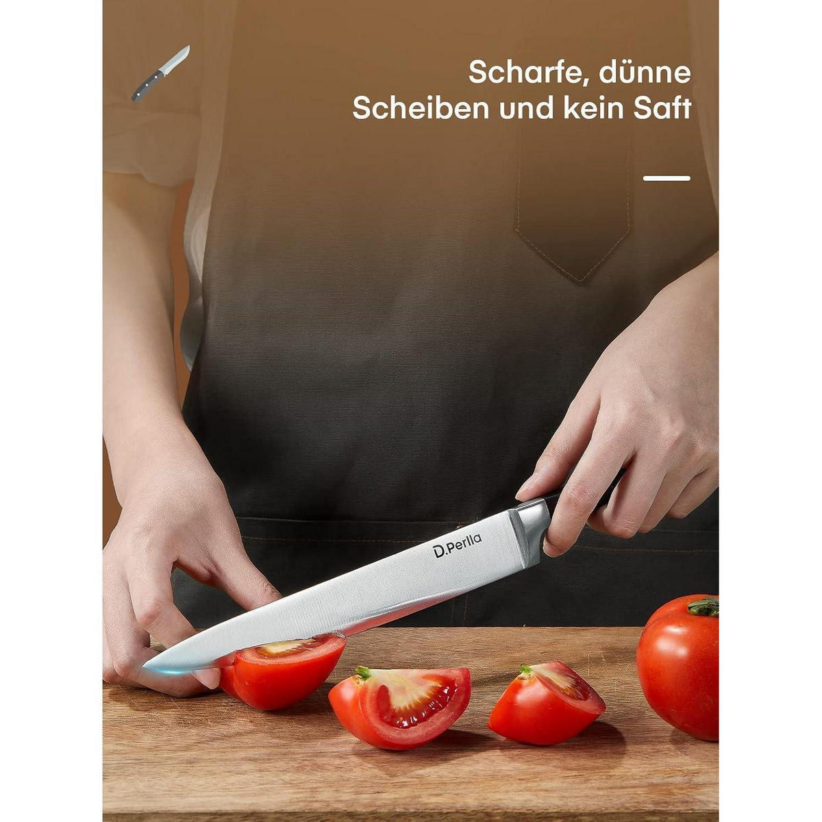 MESSERBLOCK Set 6-teilig mit Kochmessern aus Edelstahl mit hohem Kohlenstoffgehalt - Braun, Metall (22.4/9.4/35.8cm)
