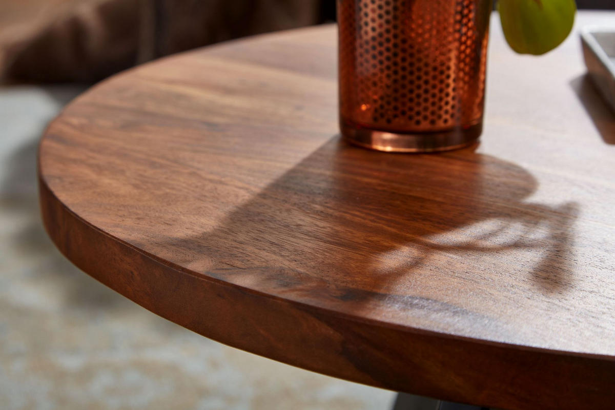 COUCHTISCH aus Sheesham Massivholz mit Metallgestell, Maße 60x60x35 cm - Schwarz/Braun, Holz/Metall (60/60/35cm) - KADIMA DESIGN