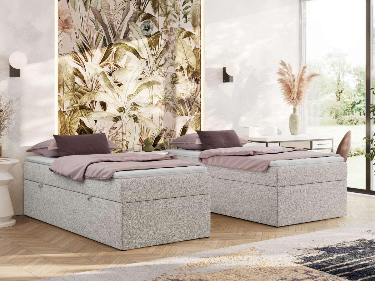 BOXBETT ZERO 90/200 - Hellgrau Velvet - H3 - Topper Visco - Hellgrau, Textil (90/200cm) - MKS