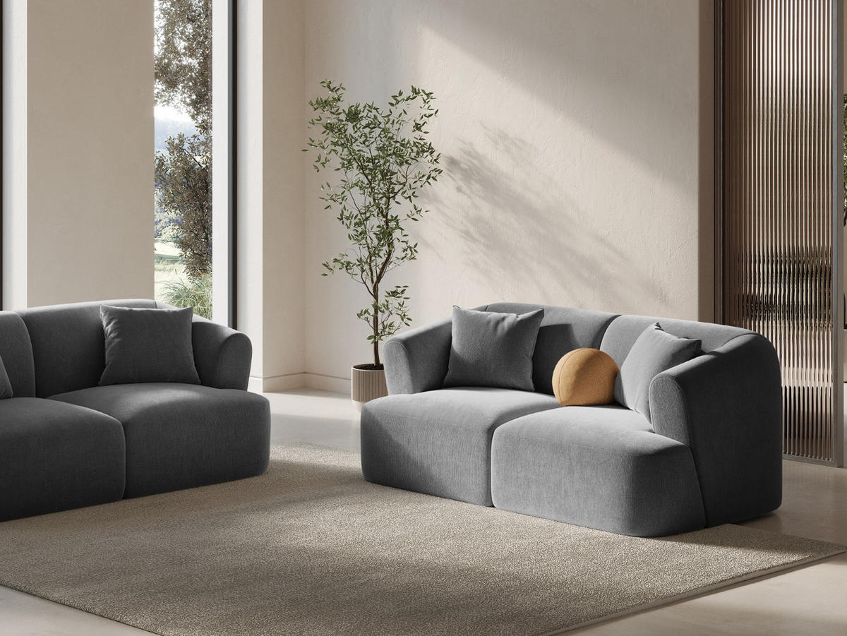 MODULARES-SOFA Campi aus Samt grau 2 Sitzplätze - Grau, Textil (90/70/180cm) - Cosmopolitan Design