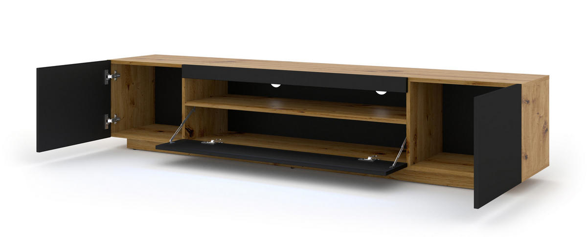 TV LOWBOARD Artisan Eiche, Schwarz 200/42/37 - Schwarz/Eiche Artisan, Holzwerkstoff (200/42/37cm) - RAUMHIRSCH FURNITURE
