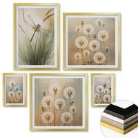 WANDBILDER 5er Set - 50x50 cm & 20x30 cm & 40x60 cm Goldrahmen - Weiße Löwenzahnblüten auf hellem Hintergrund - Goldfarben, Kunststoff (40/60cm) - ArtPrintCave