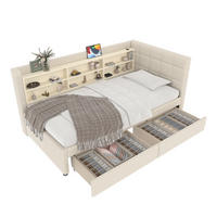 POLSTERBETT 90/200 cm Beige mit 2 Schubladen und USB- und Type-C-Anschlüssen - Beige, Textil (90/200cm) - Flora Grace