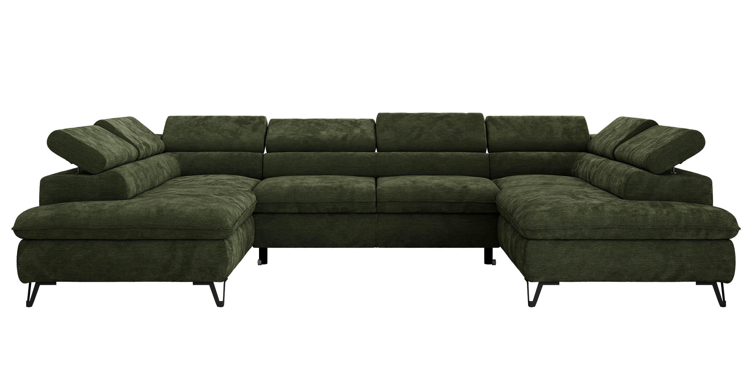 WOHNLANDSCHAFT PABLO U Schenille glatt Dunkelgrün mit Topper T25 - Dunkelgrün/Schwarz, Textil/Metall (346/76/208cm) - MKS