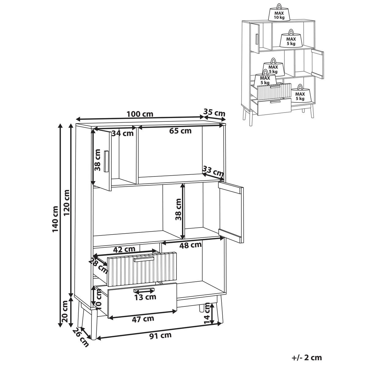 REGAL 140 cm Hellbraun Lynwood - Braun, Holzwerkstoff (100/140/35cm) - Beliani