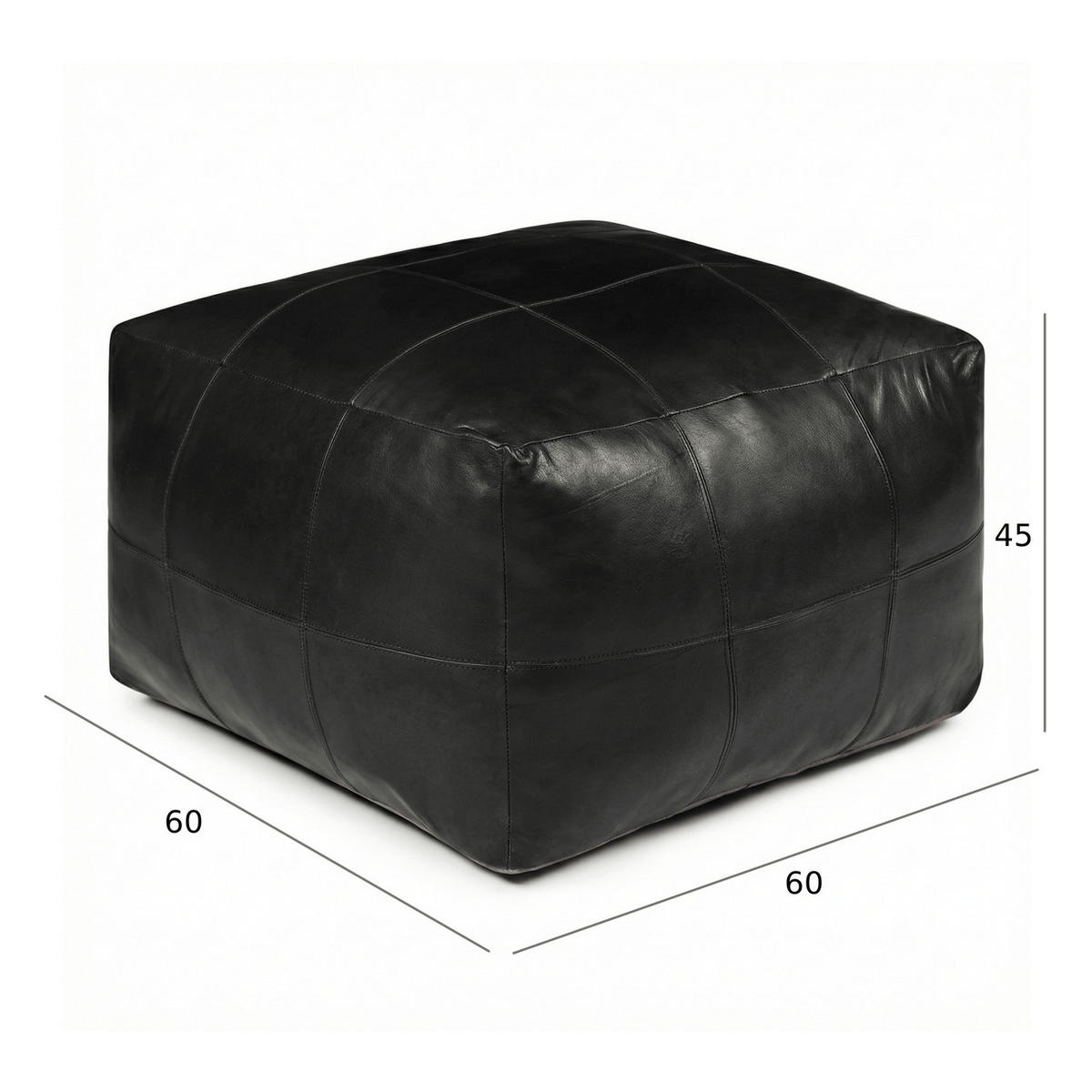 POUF 60/60/45 cm Echtleder Schwarz - Schwarz, Leder (60/45/60cm) - Furnhouse