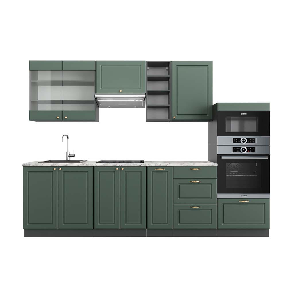 KÜCHENZEILE Fame-Line Grün-Gold Landhaus/Anthrazit 280 cm, AP Marmor - Anthrazit/Grün, Holzwerkstoff (280/81.6/60cm) - Vicco
