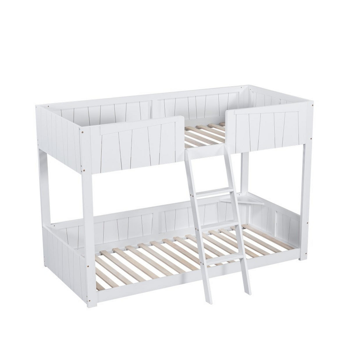 ETAGENBETT 90x200cm in Weiß mit Offenes Regal und dreistufiger Leiter - Weiß, Holz (90/200cm) - KOMHTOM