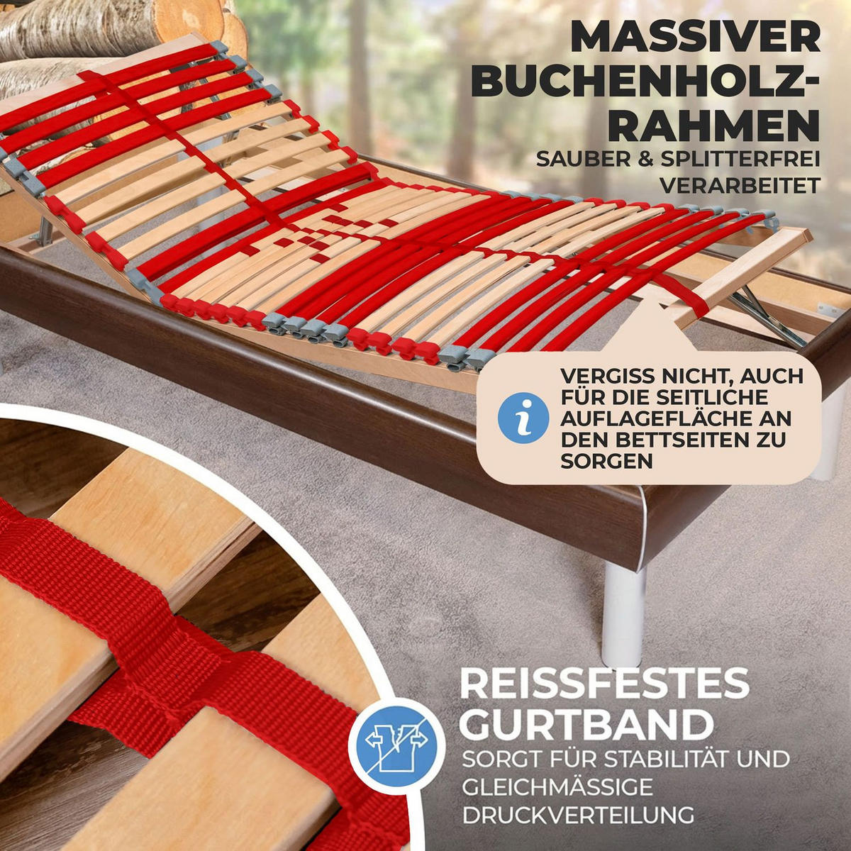 LATTENROST "RUBY" 90x200 cm mit Kopf- & Fußteilverstellung 28 Leisten - Naturfarben, Holz (90/200cm) - Coemo