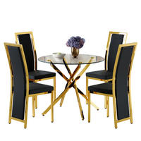 ESSGRUPPE DE-39460 5-teilig, Glastisch und 4 Stühlen mit Goldkante Schwarz - Goldfarben/Schwarz, Metall (88/75/88cm) - ComfortXL
