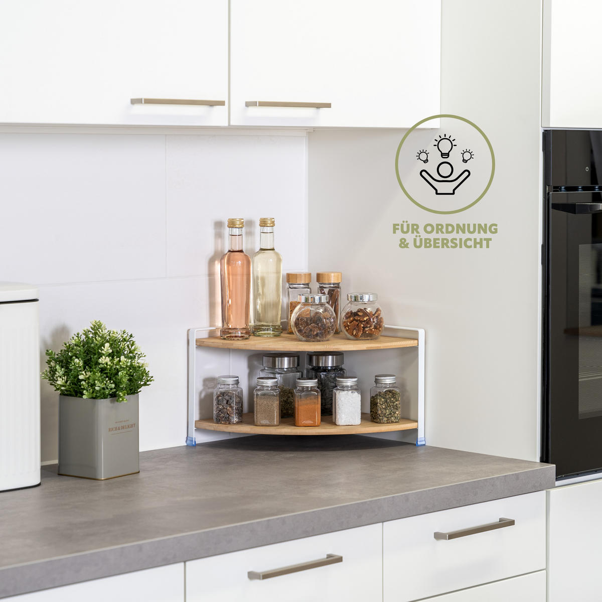 GEWÜRZ-ECKREGAL Bambus/Metall weiß - Weiß, Holz (30/21/30cm) - eluno