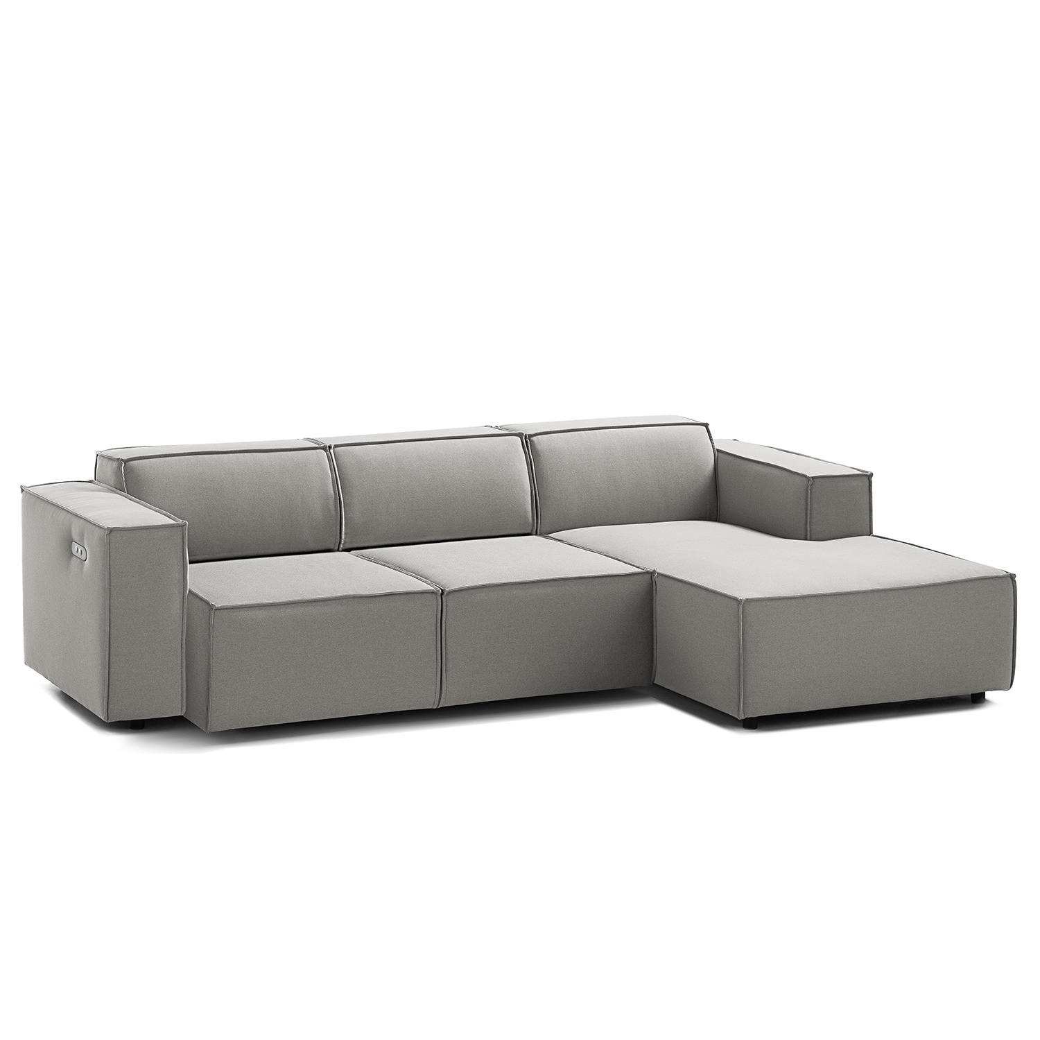 ECKSOFA mit Longchair - Graubraun/Schwarz, Kunststoff/Textil (260/177cm) - home24