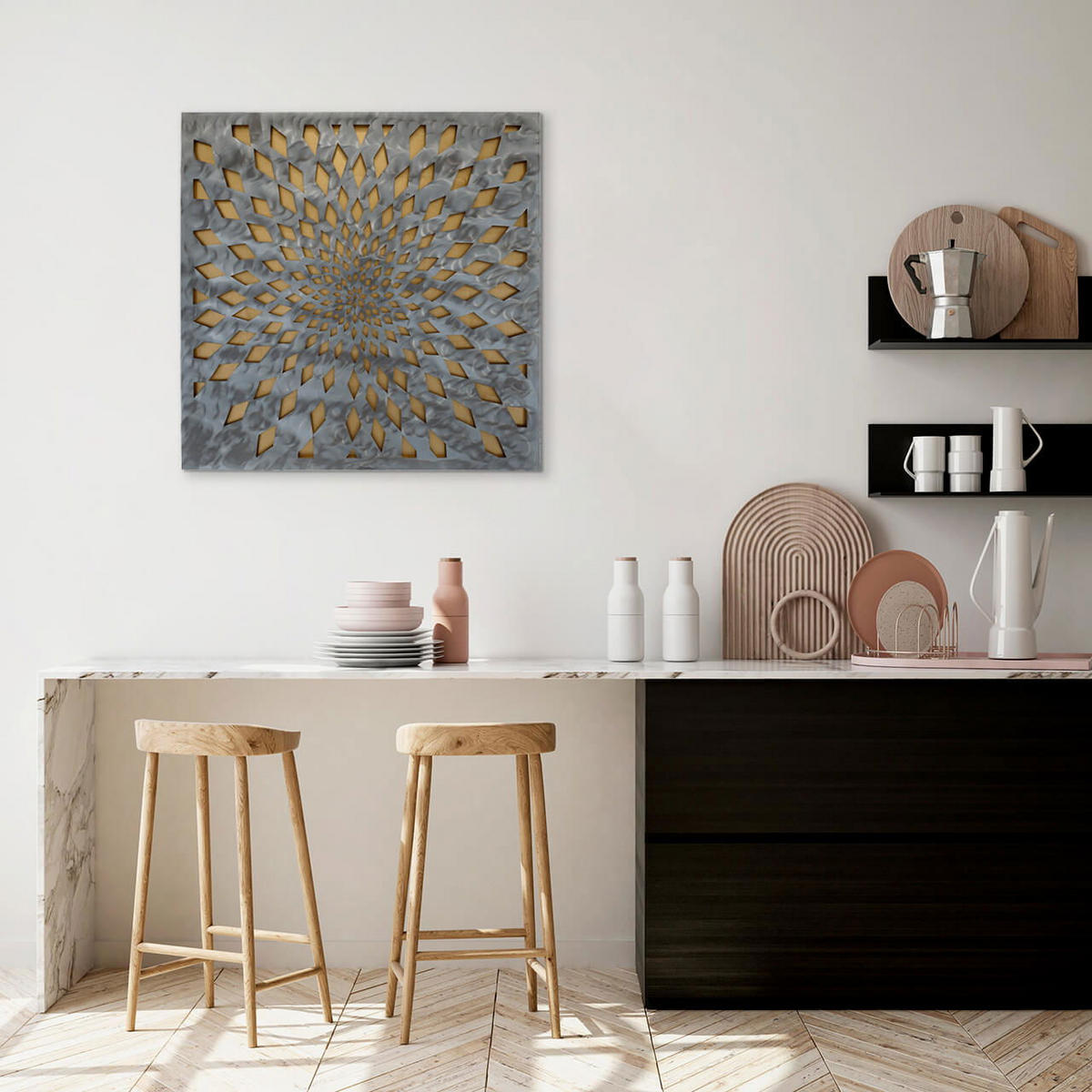 METALLBILD Gold 80/80 cm - Silberfarben/Goldfarben, Metall (3/80cm) - KUNSTLOFT