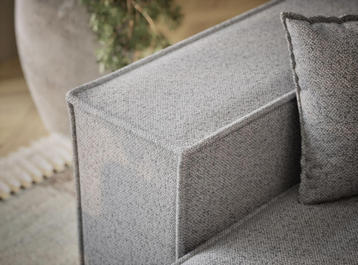 ECKSOFA MIT SCHLAFFUNKTION Moyo Hellgrau Webstoff - Hellgrau/Schwarz, Holz/Holzwerkstoff (255/148cm) - Maison de Reve