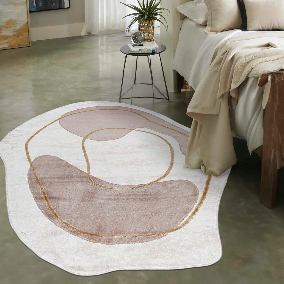 TEPPICH Beige Abstrakt - Kurzflor Unregelmäßig Unregelmäßige Form - Weiß Ecru Creme - 160 x 220 cm - Beige, Textil (160/220cm) - Mazovia