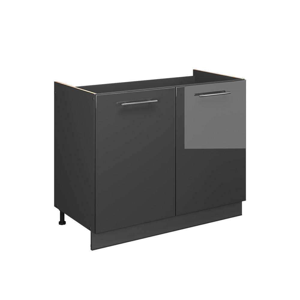 SPÜLENUNTERSCHRANK Fame-Line, Anthrazit Hochglanz/Anthrazit, 100 cm ohne Arbeitsplatte - Schwarz Hochglanz/Anthrazit, Holzwerkstoff (100/82/51.6cm) - Vicco