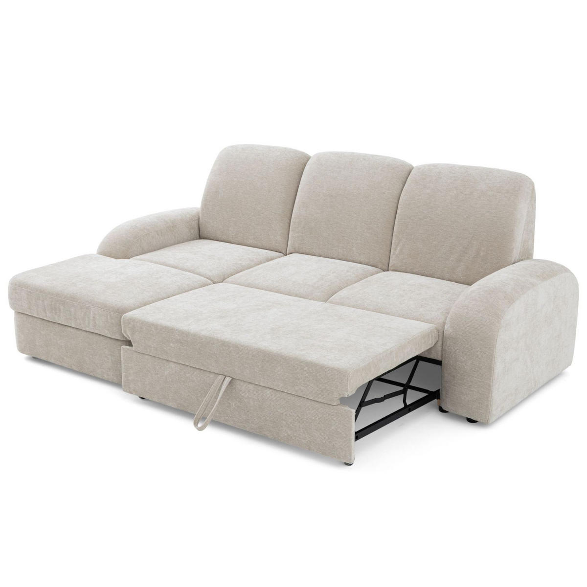 ECKSOFA VIBE S Links mit Schlaffunktion 130x202 Chenille Beige - Beige/Schwarz, Holz/Kunststoff (255/156cm) - Muffo