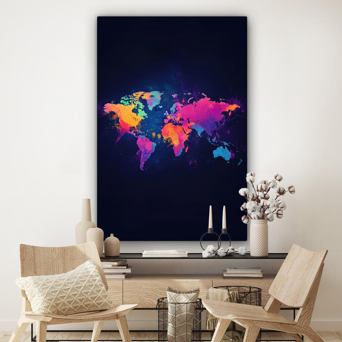 SLIKA NA PLATNU Zemljevid sveta 90x140 cm - večbarvno, tekstil (90/140cm) - MuchoWow