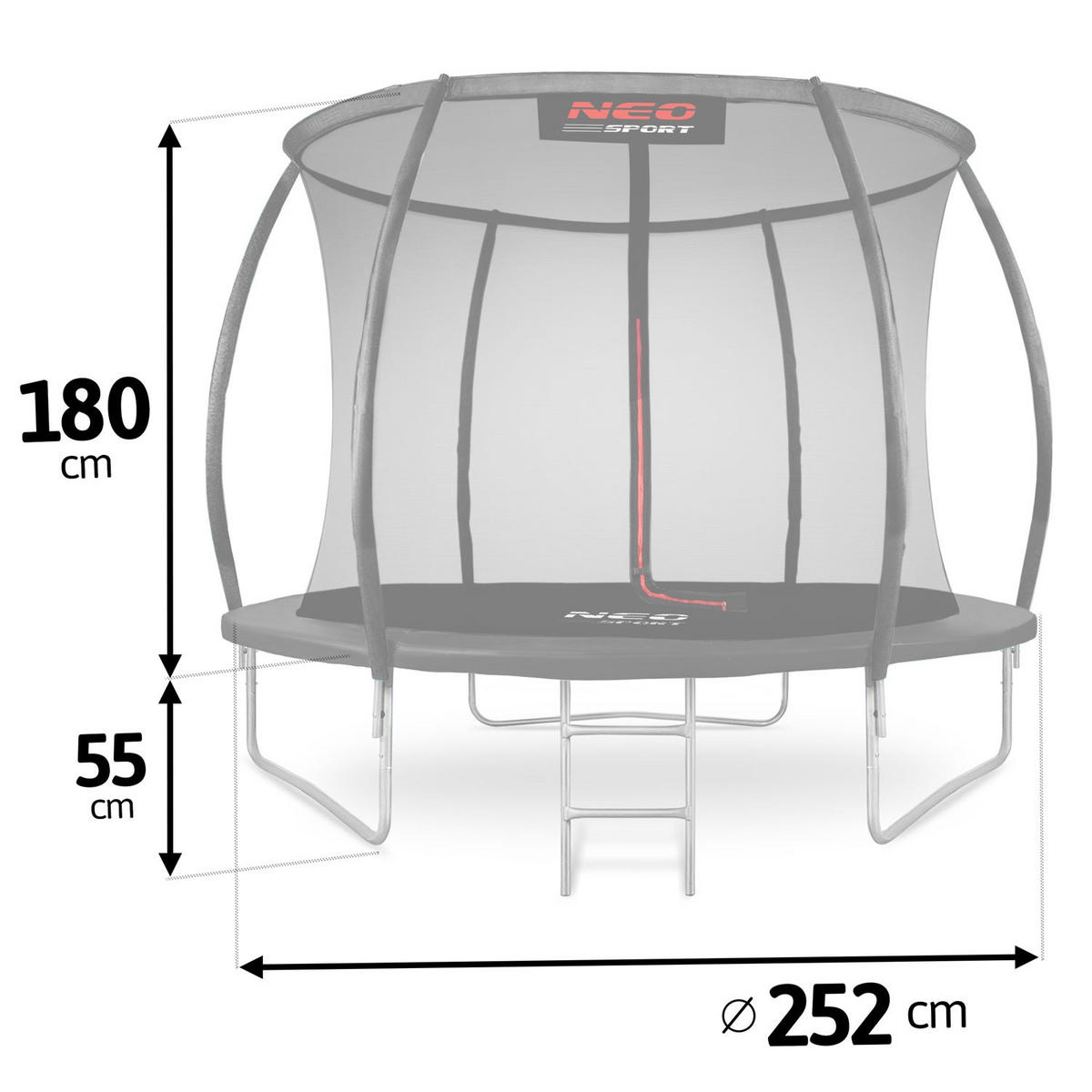 PROFILIERTES Gartentrampolin 8 ft/252 cm mit Innennetz - Schwarz, Metall (252/252cm)