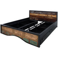 BETT mit Schublade Massivholz Altholz 180 x 200 x 90 mehrfarbig INDUSTRIAL #109 - Multicolor, Holz (180/200cm) - Massivmoebel24