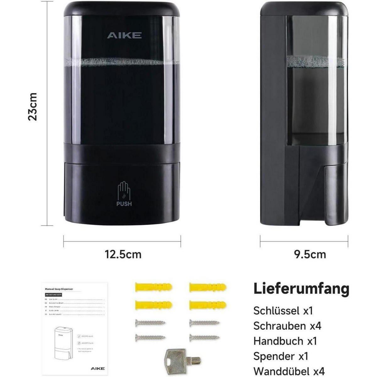 FLÜSSIGSEIFENSPENDER 1200ML Wandmontage Schwarz - Schwarz, Kunststoff (10.6/25.9/12.7cm)