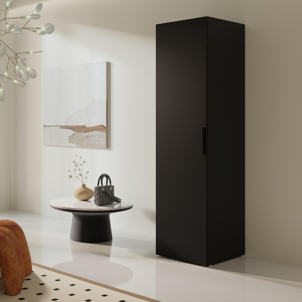 DREHTÜRENSCHRANK Napoli 1D 50 Schwarz (schwarzer oder goldener Griff) - Silberfarben/Schwarz, Holzwerkstoff/Kunststoff (50/35/60cm) - mzm24