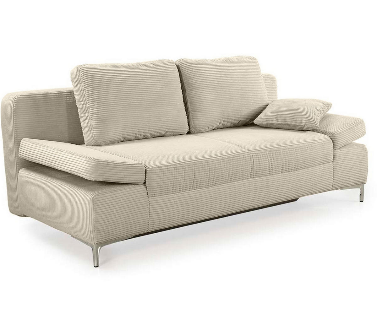SCHLAFSOFA mit Bettkasten, Federkern, Armlehnen verstellbar B202/T103/H89 cm, Liegefläche 144x198 cm, Cord Beige Grau / 15203 - Chromfarben/Greige, Textil/Metall (202/89/103cm) - luma-home