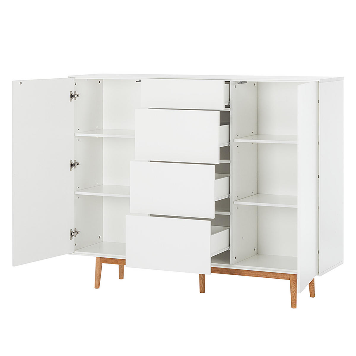 HIGHBOARD mit 4 Schubladen - Weiß / Eiche - 160 x 128 x 40 cm - Eichefarben/Weiß, Eichenholz/Holz (160/128/40cm) - home24